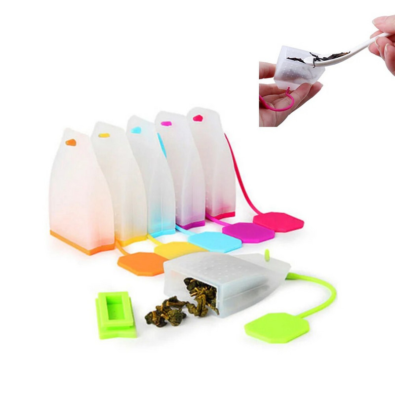 Silikoonist korduvkasutatav teekott teekasutussõel Lahtised lehtede filtrid järsemad teetasside jaoks Kruusid Teekannud (juhuslik värv)