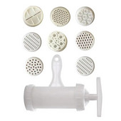 Nuudlivalmistaja majapidamises kasutatav plastist nuudlipressimismasin E-kujuline käsitsi juhitav pastamasin 7 pressvormiga pastapress