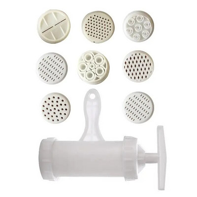 Nuudlivalmistaja majapidamises kasutatav plastist nuudlipressimismasin E-kujuline käsitsi juhitav pastamasin 7 pressvormiga pastapress