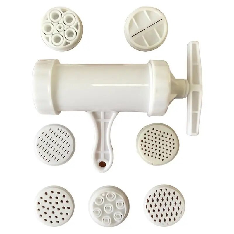 Nuudlivalmistaja majapidamises kasutatav plastist nuudlipressimismasin E-kujuline käsitsi juhitav pastamasin 7 pressvormiga pastapress