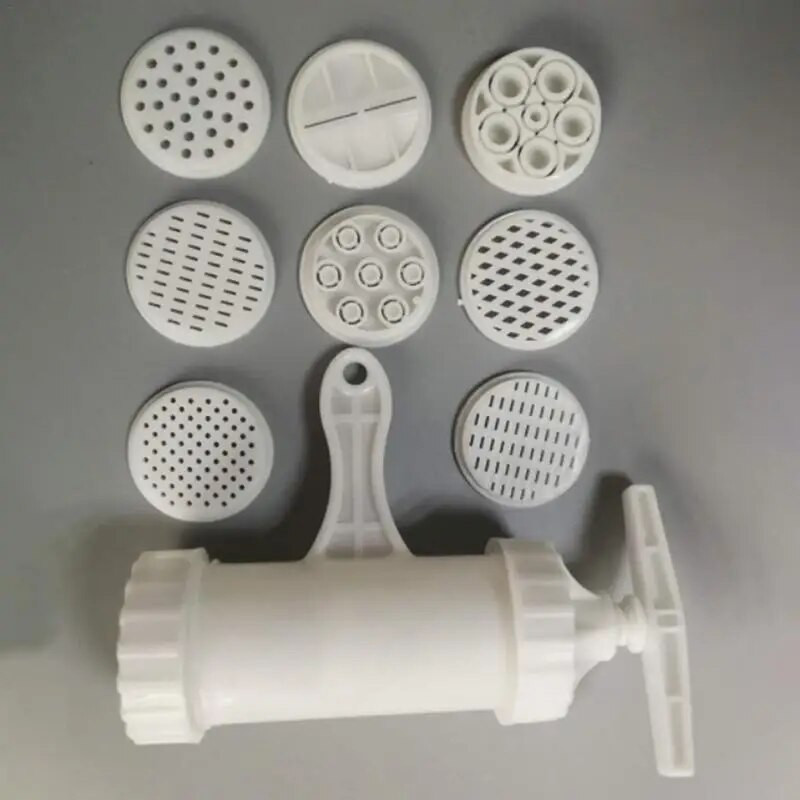 Nuudlivalmistaja majapidamises kasutatav plastist nuudlipressimismasin E-kujuline käsitsi juhitav pastamasin 7 pressvormiga pastapress