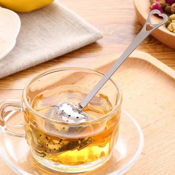 Филтър за чай Дълга дръжка Сърцевидна мивка за чай Мрежа от неръждаема стомана Цедка за чай във формата на сърце Лъжица Лъжица за настойка за чай