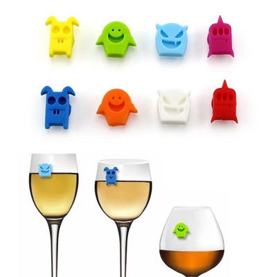 8Pcs Силиконов Маркер за идентификация на чаша за червено вино Charm Shot Glass Чаша Етикети Етикети Знаци Парти Храна Напитки Бар Аксесоари Инструмент