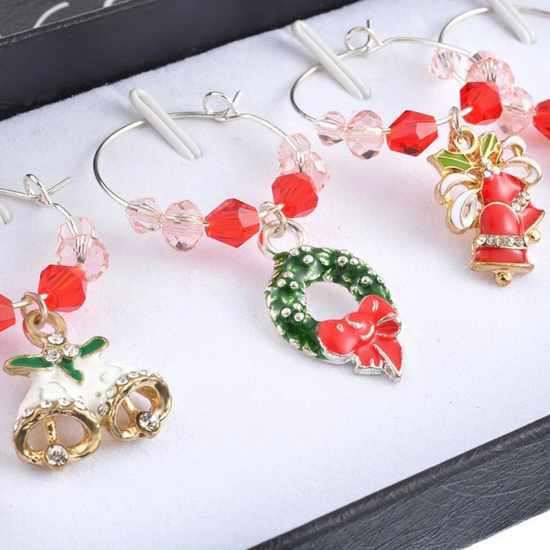 6 vnt. / rinkinys Vyno taurės žymekliai Vyno žavesiai taurėms Kokteiliai Dekoracijos Namai Naujųjų metų linksmų gėrimų žymekliai