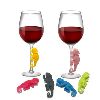 6 τμχ Μαρκαδόροι για ποτήρι κρασιού σε σχήμα Chameleon Ποτήρια χυμού Αναγνωριστικό πινακίδας ποτηριού ποτηριού Σημάδιση Προμήθειες πάρτι σιλικόνης ποιότητας τροφίμων