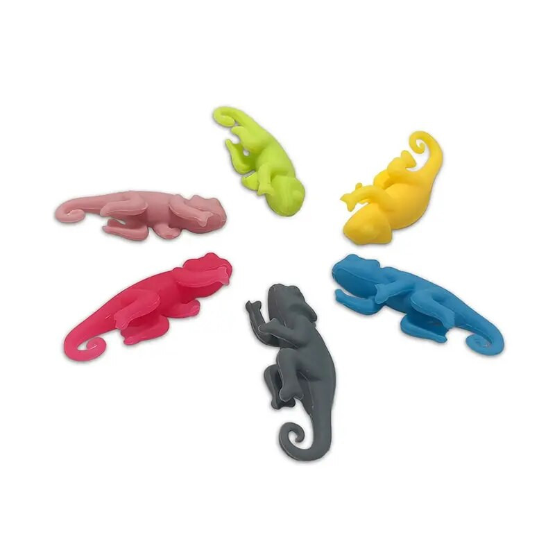 6Pcs Markeri za čaše za vino u obliku kameleona Šalica za čaše za sok Čaša za piće Identifikatorski znak Oznaka Silikonski pribor za zabavu za hranu