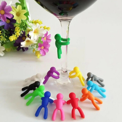 6 части от креативен силикон във формата на злодей Чаша за вино Кухненски парти маркер Лого за храна Смесен бар Чаша Цветен етикет Етикет Y6V9