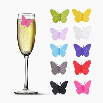 Многоцветен стикер с винена пеперуда Маркери за партита Стъкло Маркери за чаша за пиене Идентификационен знак Маркировка Силиконови парти консумативи за храна