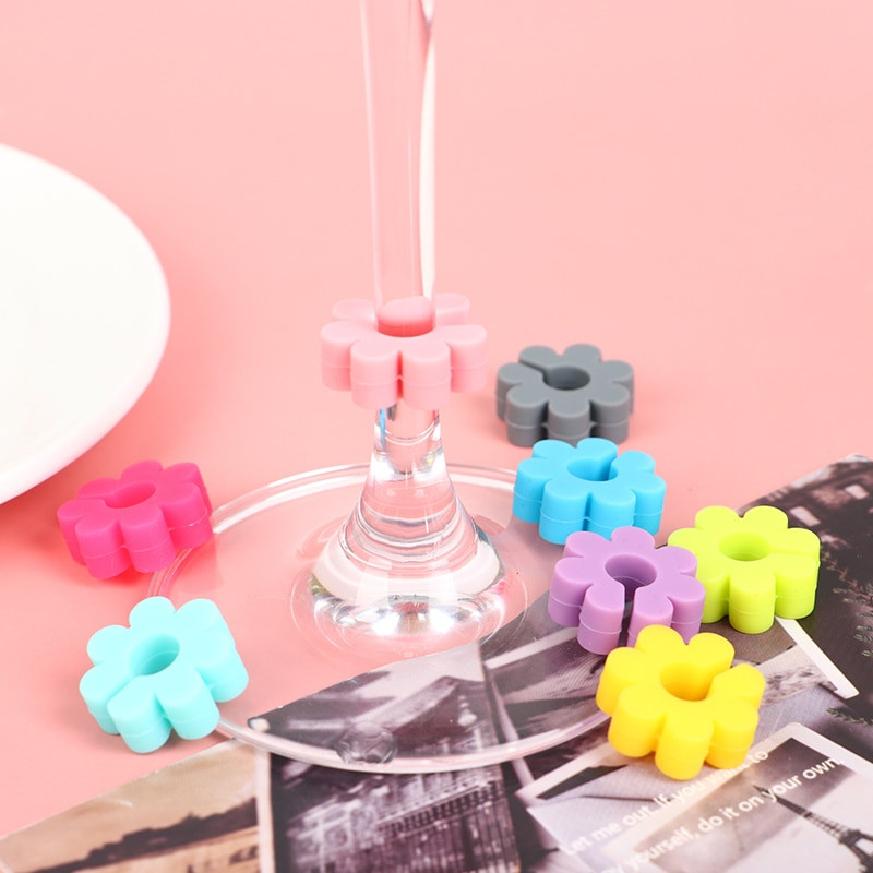 8 tk veiniklaasi võlu silikoonist ühevärviline lilleline joogisildi identifitseerimissilt