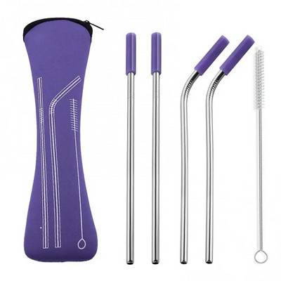 4 bucăți, reutilizabile, din silicon, capac, din oțel inoxidabil, paie de băut îndoite drepte pentru cocktail, bere, suc, petrecere, bar, vase de băut