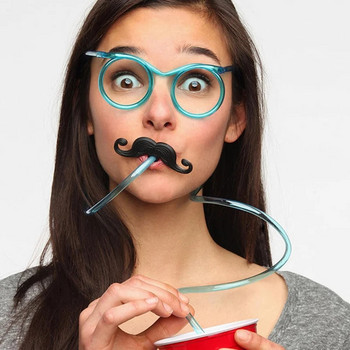 Забавни меки очила Сламка Уникална гъвкава тръба за пиене Детски парти аксесоари Луди направи си сам сламки за консумативи за рожден ден