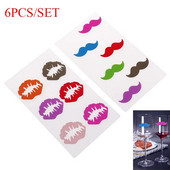 6 tk peopokaalid veiniklaasi markeri etiketid äratundja silikoonist moe huuled ja habemik klaasid tassikaardid kleebis