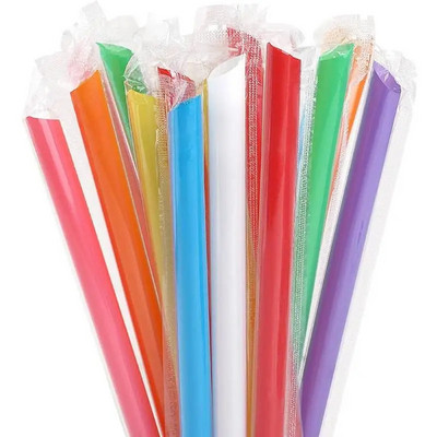 100 vnt Jumbo kokteilių šiaudeliai Boba Straw Individualiai suvynioti vienkartiniai plastikiniai dideli plataus burnos pieno kokteilio burbuliniai gėrimo šiaudeliai