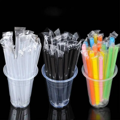 100 vnt Jumbo kokteilių šiaudeliai Boba Straw Individualiai suvynioti vienkartiniai plastikiniai dideli plataus burnos pieno kokteilio burbuliniai gėrimo šiaudeliai