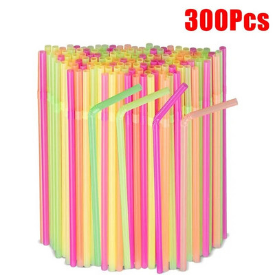 100/300 tk Neoonvärvilised ühekordsed kõrred Painduvad painduvad plastist joogikõrred Sündmused Peobaar Sünnipäeva tähistamise kõrs