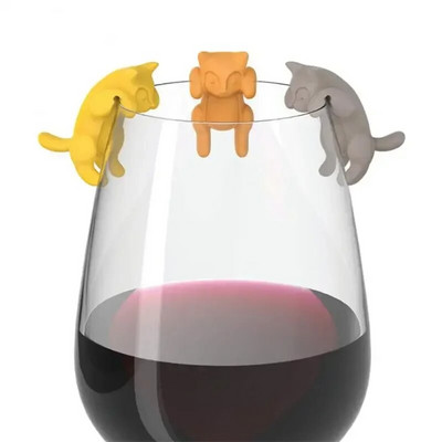 6 bucăți/set Pisicuță Recunoaștetor de pahare de vin portabil agățat Meow Pahar de vin Marker Instrumente Bucătărie Silicon Clip pentru etichetare Materiale