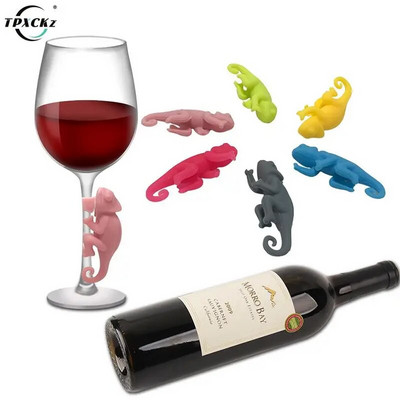 6 tk/komplekt kameeleoni kujuga veiniklaasi markerid joogitassi tunnusmärk märk toidukvaliteediga silikoonist peotarbed