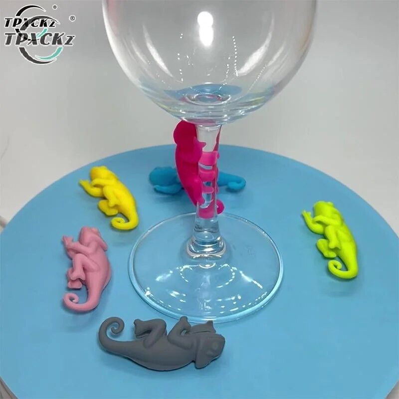 6 tk/komplekt kameeleoni kujuga veiniklaasi markerid joogitassi tunnusmärk märk toidukvaliteediga silikoonist peotarbed