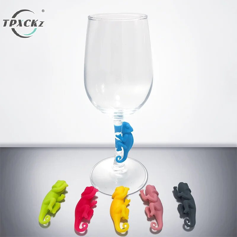 6 tk/komplekt kameeleoni kujuga veiniklaasi markerid joogitassi tunnusmärk märk toidukvaliteediga silikoonist peotarbed