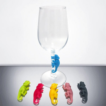 6 τεμάχια/Σετ Μαρκαδόροι για ποτήρι κρασιού σε σχήμα Chameleon Αναγνωριστικό πινακίδας ποτηριού Σημάδιση Προμήθειες πάρτι σιλικόνης ποιότητας τροφίμων