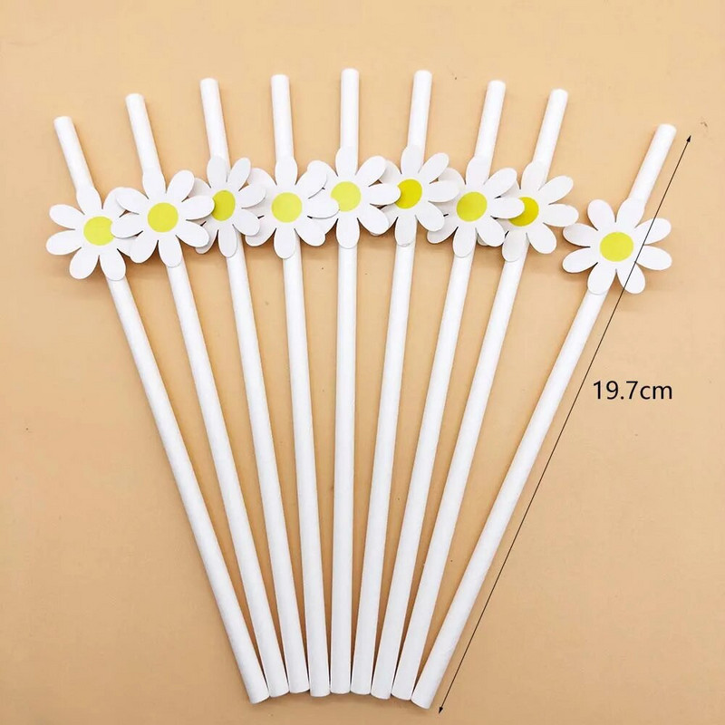 10/20/30 buc paie de hârtie cu flori de margaretă paie de băut de unică folosință pentru petrecerea de naștere a margaretei, furnituri pentru decorațiuni de nuntă pentru baby shower