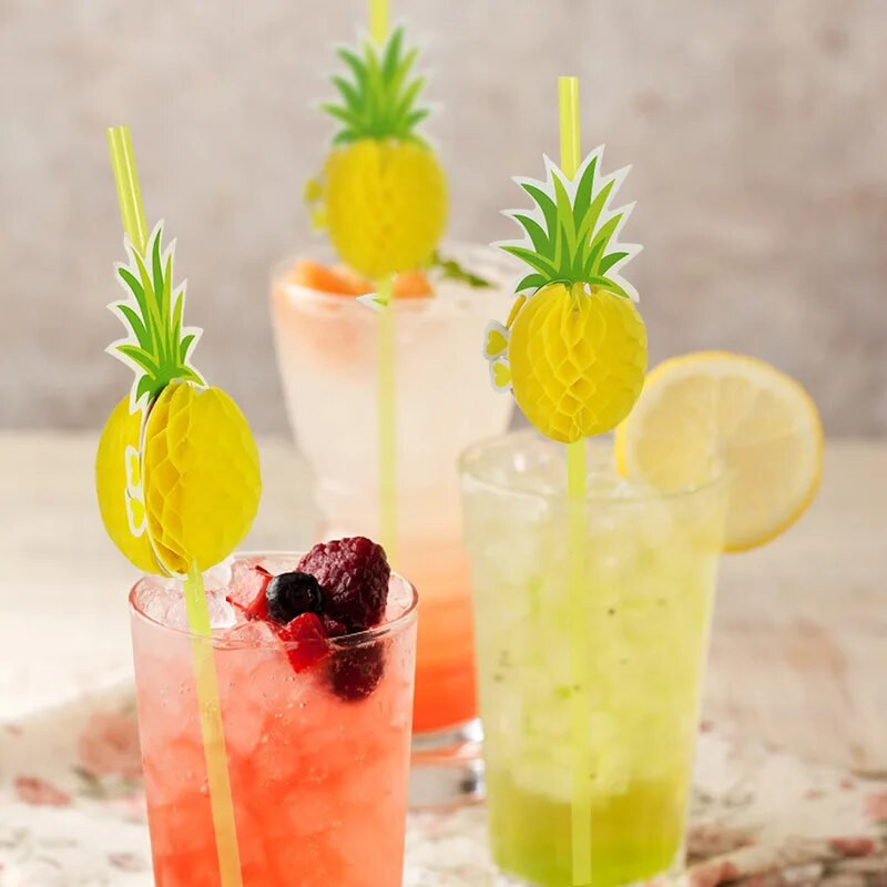 25/50 vnt flamingo ananasų šiaudeliai Havajų paplūdimio atogrąžų gimtadienio vakarėlio popieriniai šiaudeliai gėrimui vasaros baseino vakarėlio puošmena