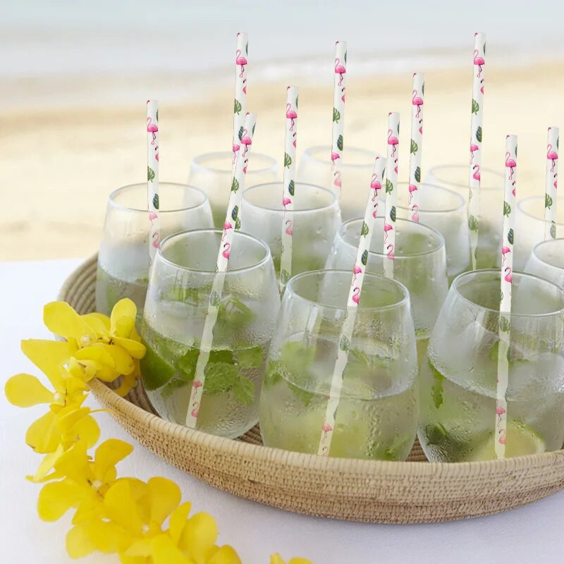 25/50 vnt flamingo ananasų šiaudeliai Havajų paplūdimio atogrąžų gimtadienio vakarėlio popieriniai šiaudeliai gėrimui vasaros baseino vakarėlio puošmena