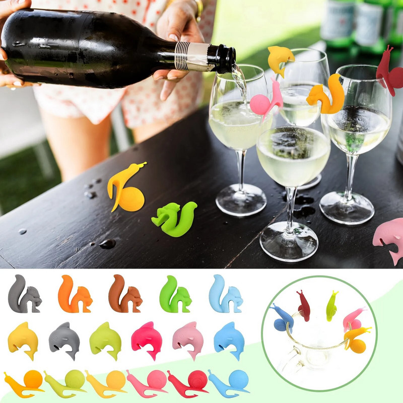 6 tk silikoonmarkerid korduvkasutatavad mere- ja maismaaloomad joogivõlusid veini identifikaator kokteilide jaoks joogitassi märk A50