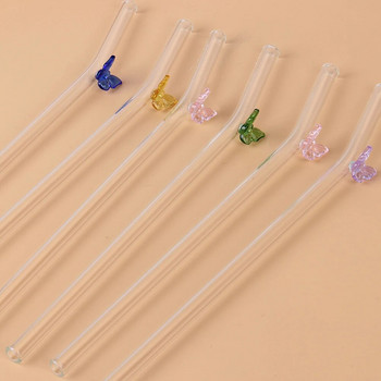 Стъклени сламки за многократна употреба с пеперуди Екологични сламки за пиене за смутита Аксесоари за коктейли Барове Нови горещи продажби, модерни