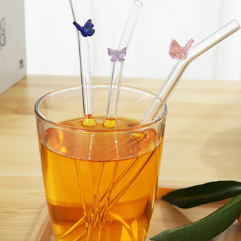 Стъклени сламки за многократна употреба с пеперуди Екологични сламки за пиене за смутита Аксесоари за коктейли Барове Нови горещи продажби, модерни