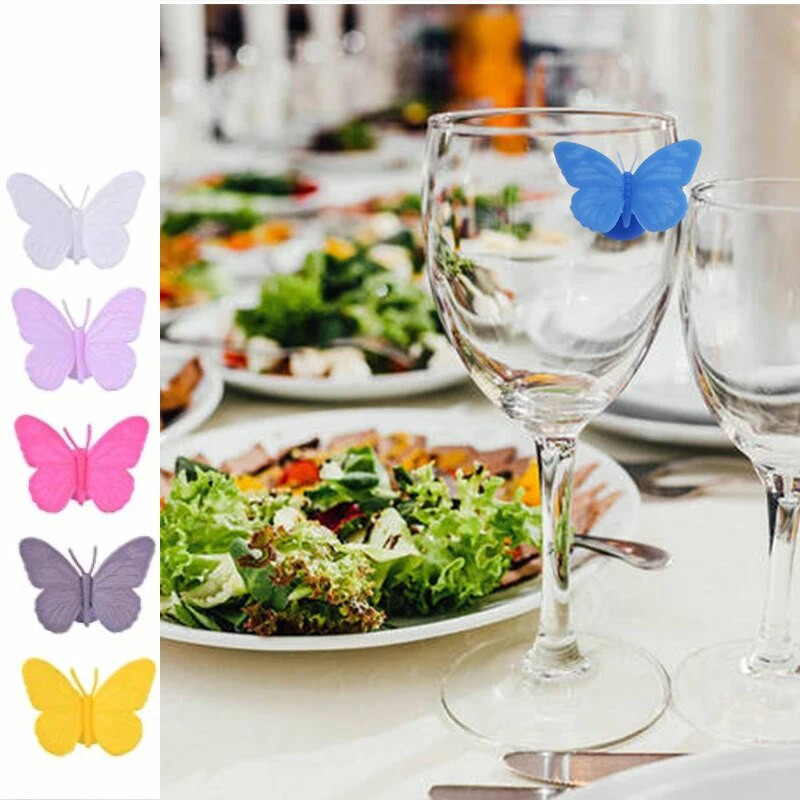 6 τεμ. Αναγνωριστικό ποτηριού κρασιού Butterfly Wine Glass Charm Tag Drinking Cup Mark Wine Glass Marker Bar Αξεσουάρ Ετικέτες προμήθειες