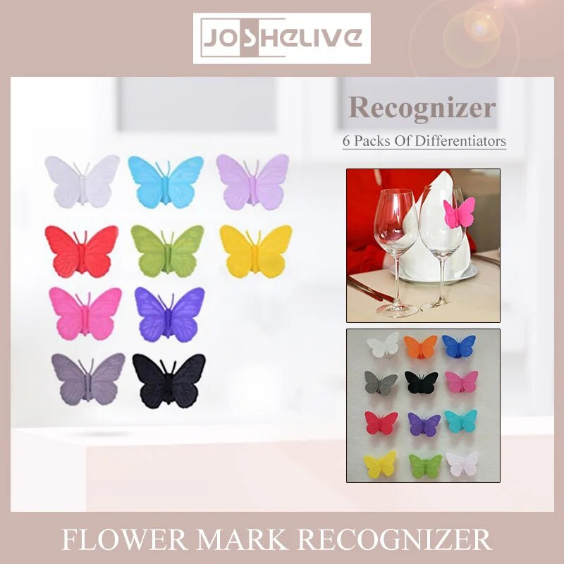 6 τεμ. Αναγνωριστικό ποτηριού κρασιού Butterfly Wine Glass Charm Tag Drinking Cup Mark Wine Glass Marker Bar Αξεσουάρ Ετικέτες προμήθειες