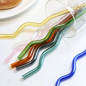 Стъклени сламки Вълнообразни сламки за многократна употреба Цветни екологични сламки за напитки Кафе Мляко Чай Сламка Подходящо за съдомиялна машина Барове