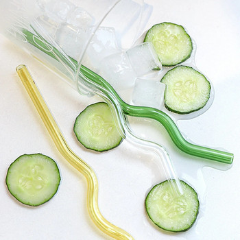 Стъклени сламки Вълнообразни сламки за многократна употреба Цветни екологични сламки за напитки Кафе Мляко Чай Сламка Подходящо за съдомиялна машина Барове