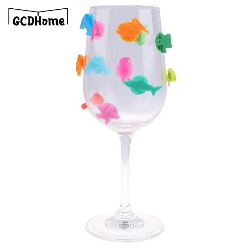 12vnt/rinkinys Kalėdinis silikoninis jūrinis gyvūnas vyno taurės žymeklis, geriamasis puodelis, identifikatorius, skirtas vakarėliui (mišrios spalvos)