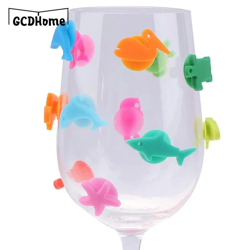 12vnt/rinkinys Kalėdinis silikoninis jūrinis gyvūnas vyno taurės žymeklis, geriamasis puodelis, identifikatorius, skirtas vakarėliui (mišrios spalvos)
