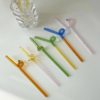 House Artistry Стъклени сламки Сламки за многократна употреба Топлоустойчива стъклена сламка Чай с мляко за пиене Стъклена пръчка с дълга дръжка на едро