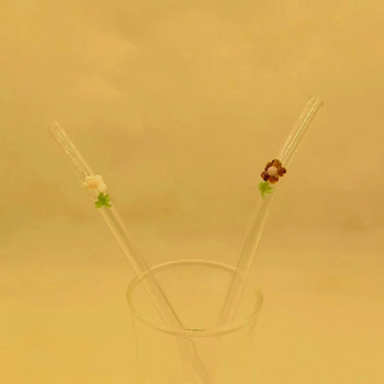 1 PC Стъклени сламки за многократна употреба с устойчиви на разбиване цветя сламки за пиене за топли/студени напитки Коктейл Млечен шейк Сок