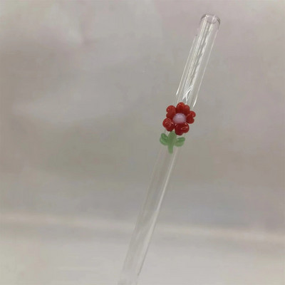 1 buc paie de sticla reutilizabile cu paie de baut rezistente la spargere de flori pentru bauturi calde/reci suc de milkshake de cocktail