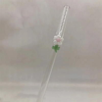 1 buc paie de sticla reutilizabile cu paie de baut rezistente la spargere de flori pentru bauturi calde/reci suc de milkshake de cocktail