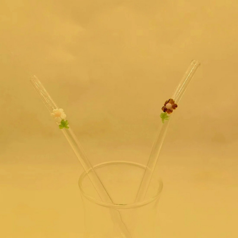 1 buc paie de sticla reutilizabile cu paie de baut rezistente la spargere de flori pentru bauturi calde/reci suc de milkshake de cocktail