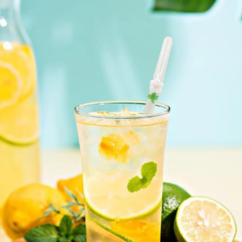 1 buc paie de sticla reutilizabile cu paie de baut rezistente la spargere de flori pentru bauturi calde/reci suc de milkshake de cocktail