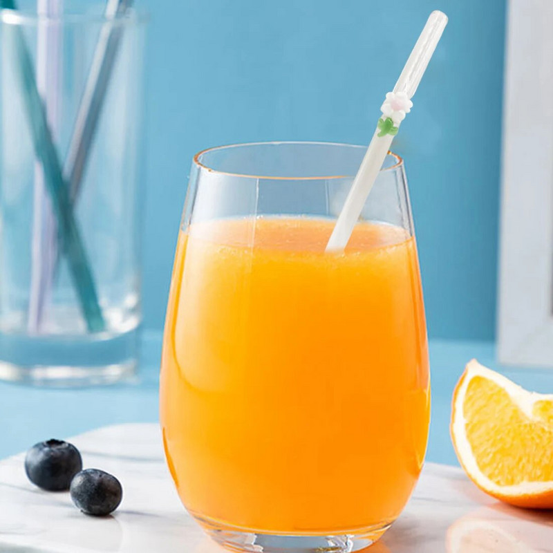 1 buc paie de sticla reutilizabile cu paie de baut rezistente la spargere de flori pentru bauturi calde/reci suc de milkshake de cocktail