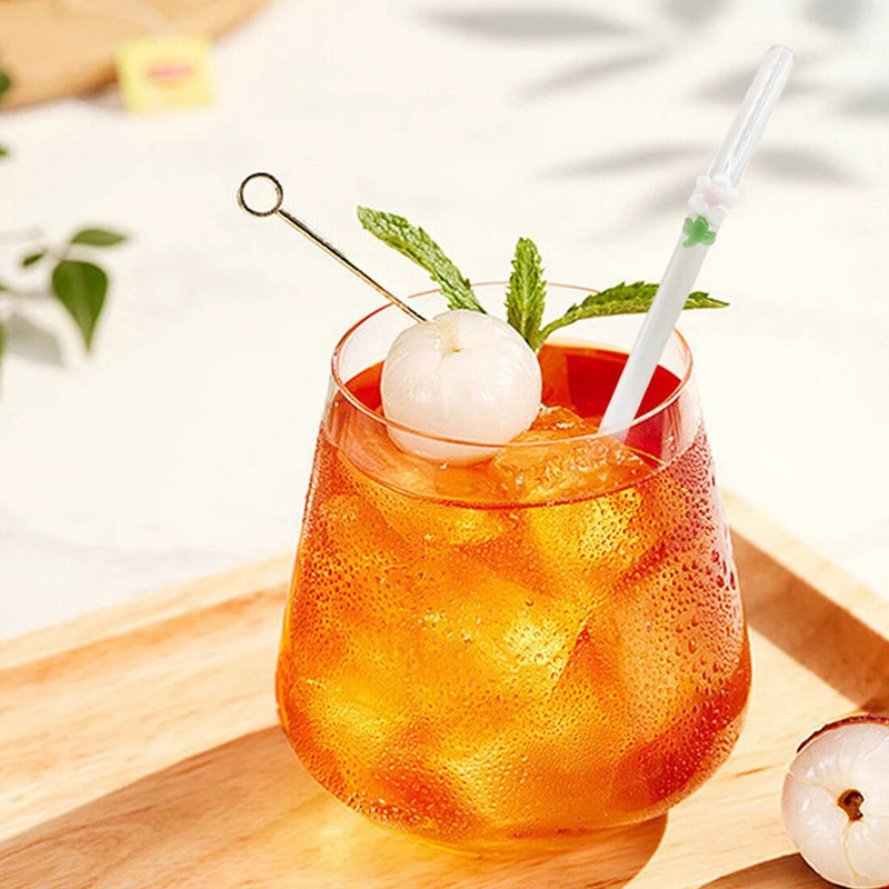 1 buc paie de sticla reutilizabile cu paie de baut rezistente la spargere de flori pentru bauturi calde/reci suc de milkshake de cocktail