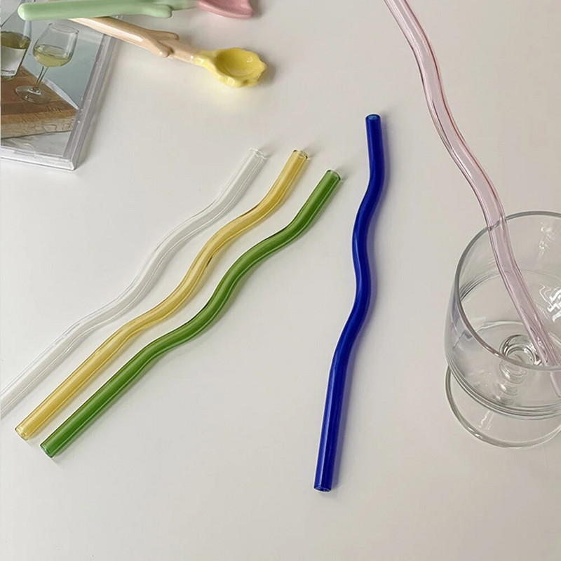 1 tk 20 cm klaaskõrred Korduvkasutatav lainekujuline joogikõrs smuutide kokteilide jaoks Keskkonnasõbralikud baaritarvikud