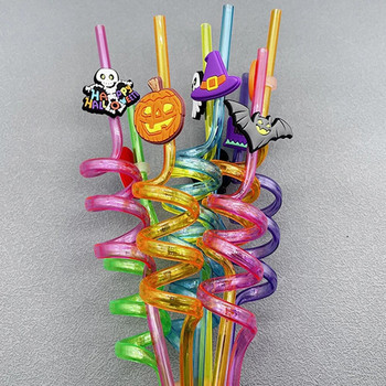 2023 Нова пластмасова сламка за Хелоуин за многократна употреба Детска спирала за напитка Празнична атмосфера 8 стила 1 комплект 10 комплект 20 комплект