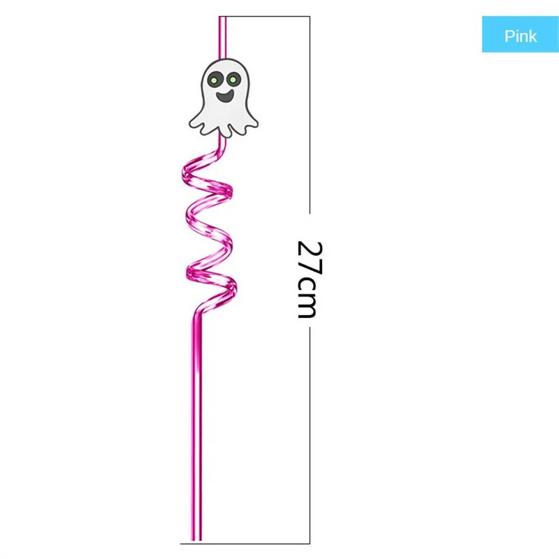 2023 New Halloween Plastic Straw Reusable Children Spiral Drink Straw Festive Atmosphere 8 Styles1 Set 10 Set 20 Set