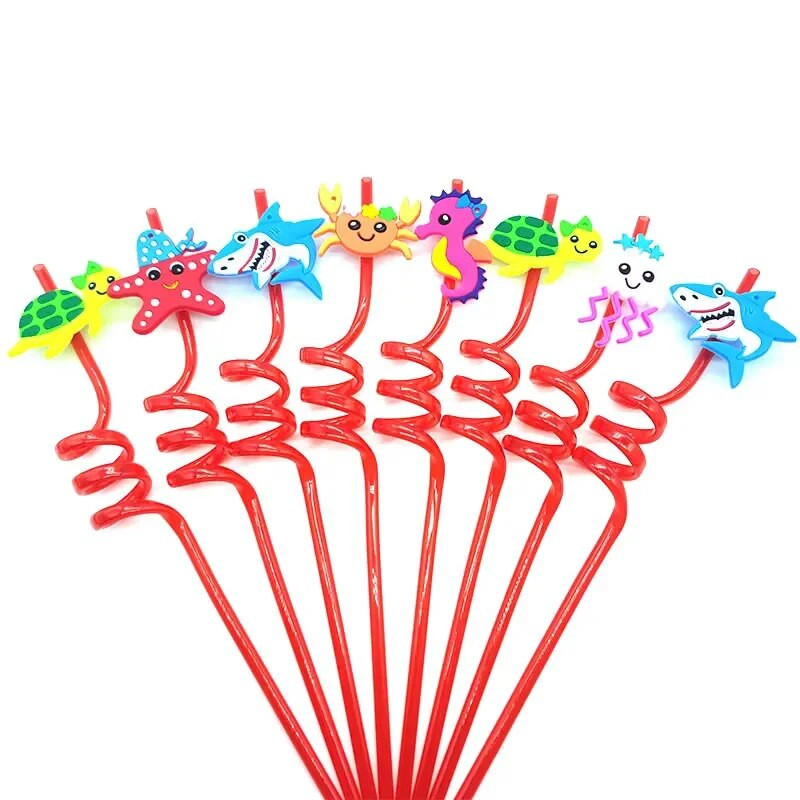 8 komada plastične spiralne slamke od 26 cm za višekratnu upotrebu, leptiri/flamingosi/morske životinje/sirene, slamke za romantično vjenčanje