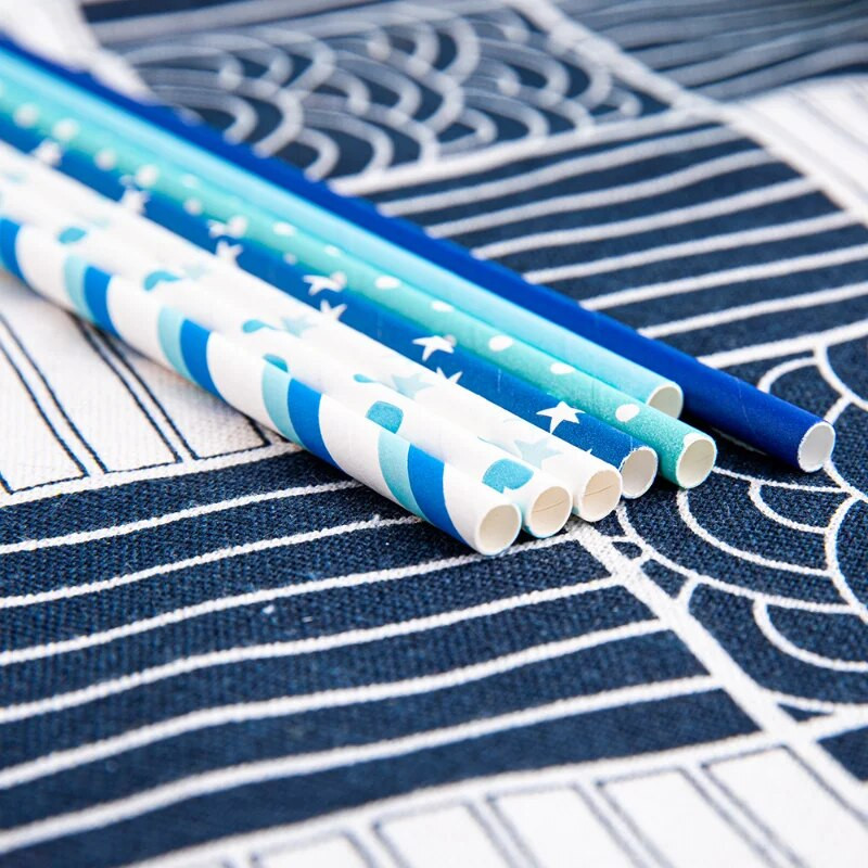 Hârtie kraft Pai de hârtie de unică folosință Paie de hârtie igienică degradabile ecologice Paie drepte seria albastre