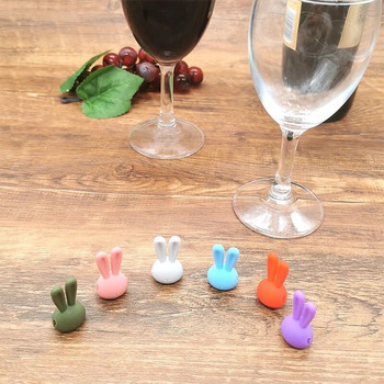 6 бр. Маркер за чаши за вино Творчески 3D заешки уши Силиконов маркер Напитка Талисмани Идентификатор за вино за шампанско Коктейли Парти декор